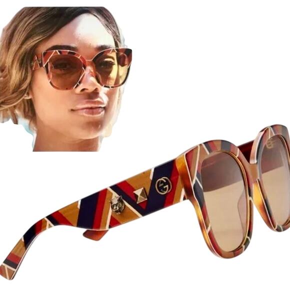 Gucci Accessories - Gucci GG0059S 003 Cat Eye Sunglasses Tortoise Stripe Studded Arms